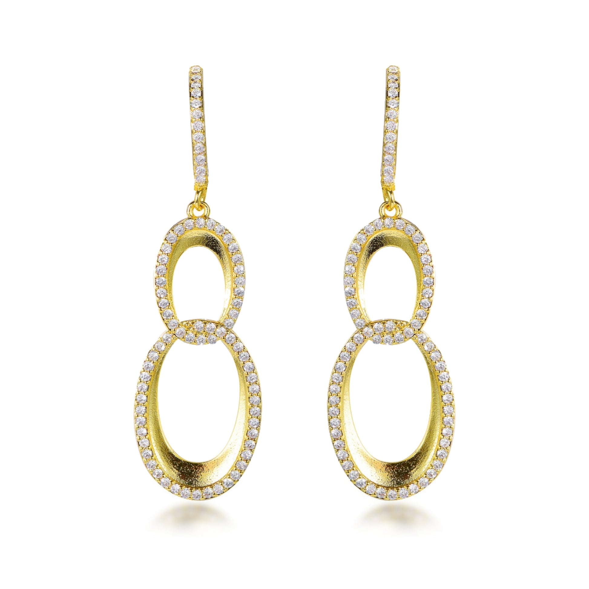 Sterling Silver Double Oval Micropave Link Earrings - HK Jewels
