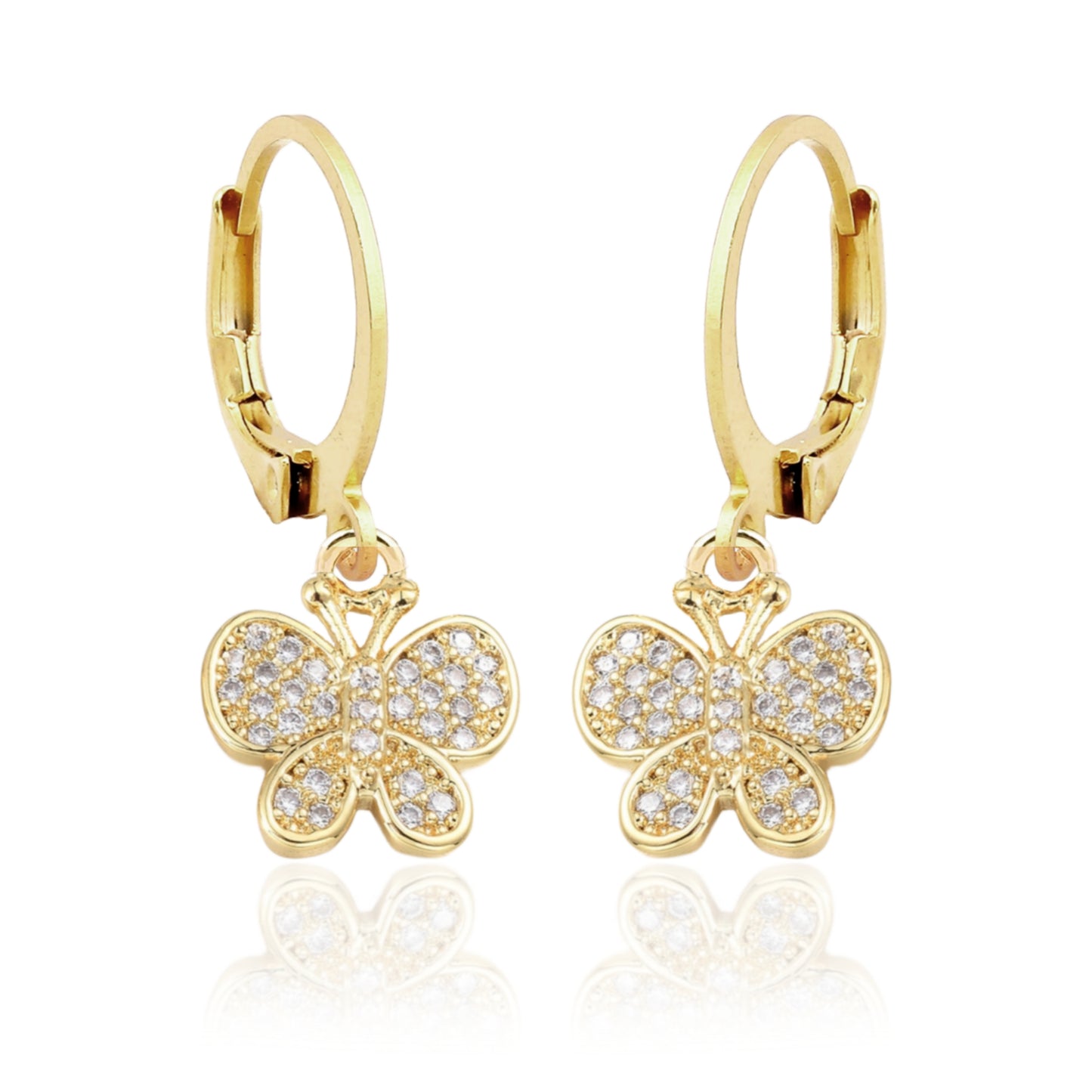 Gold Plated Surgical Steel CZ Butterfly Earrings - HK Jewels