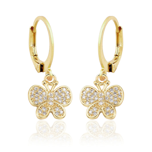 Gold Plated Surgical Steel CZ Butterfly Earrings - HK Jewels