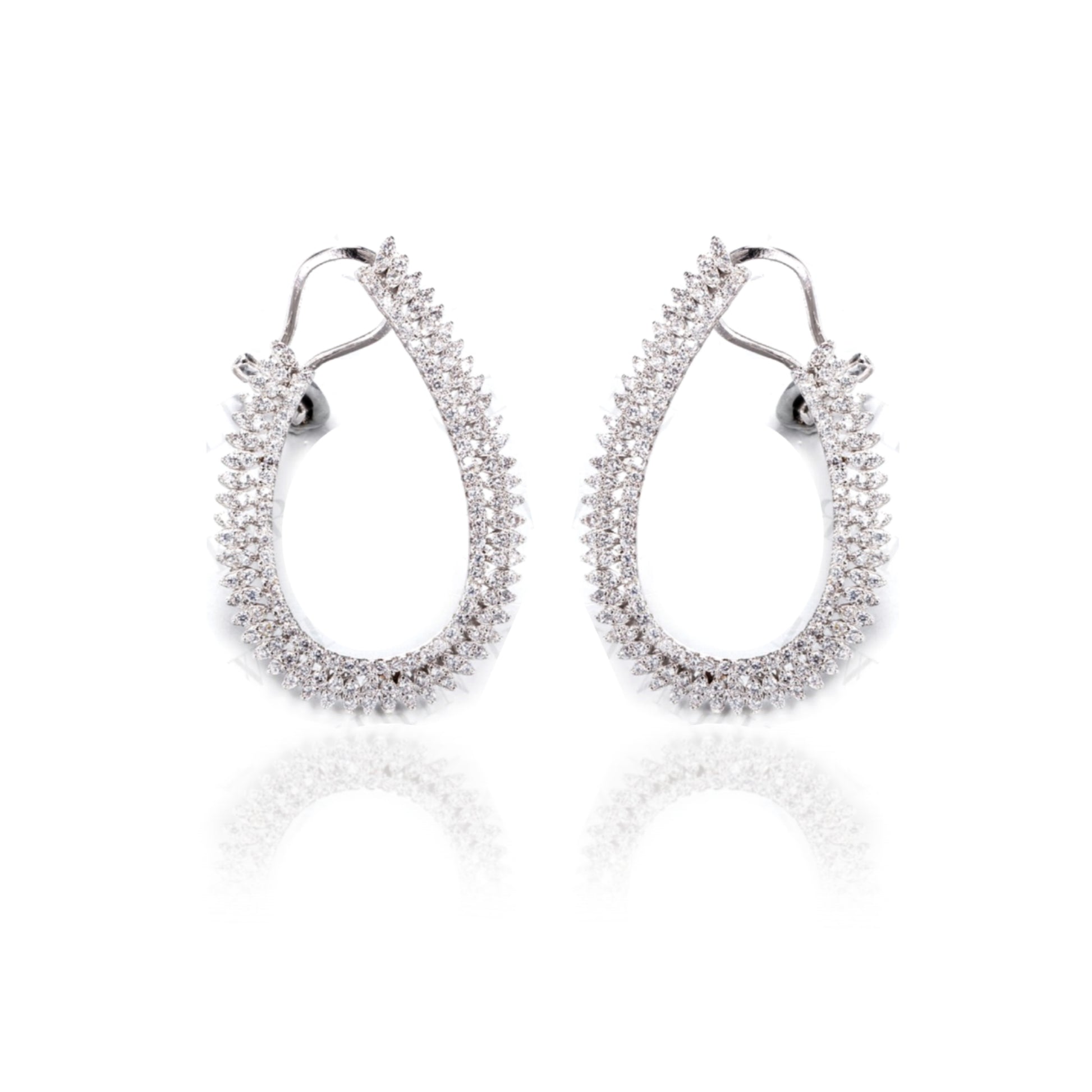 Sterling Silver Micro Pave Teardrop Loop Earrings - HK Jewels