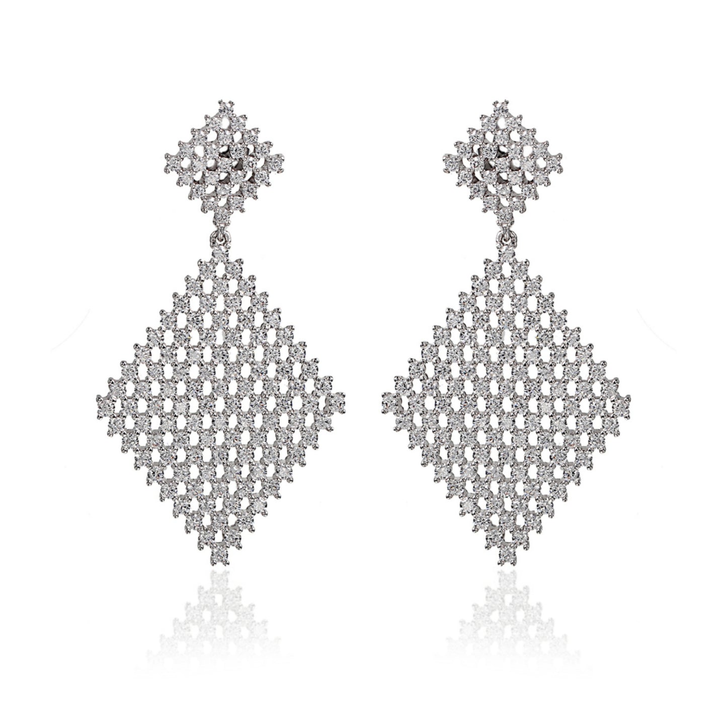 Sterling Silver Double Diamond Shape Earring - HK Jewels