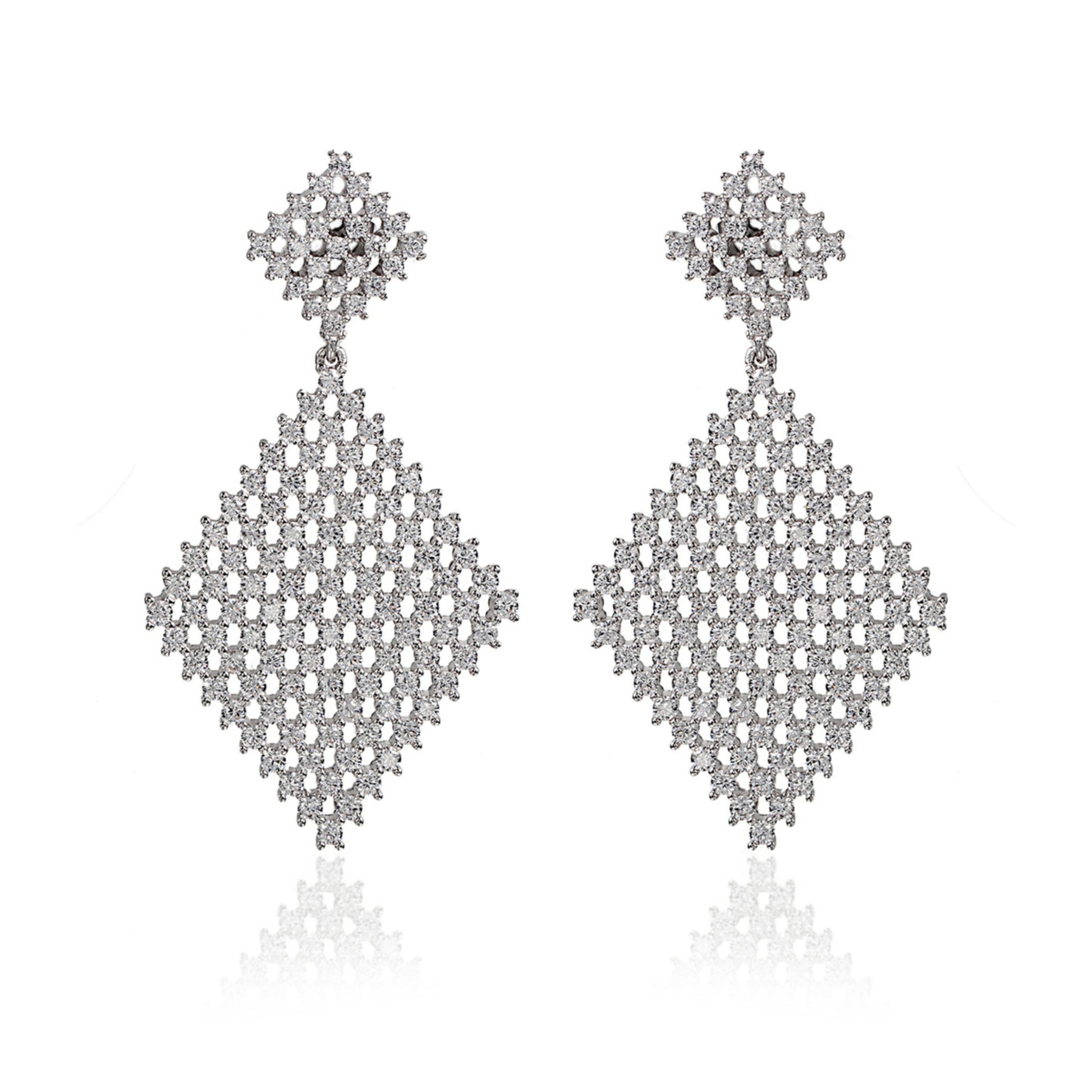 Sterling Silver Double Diamond Shape Earring - HK Jewels