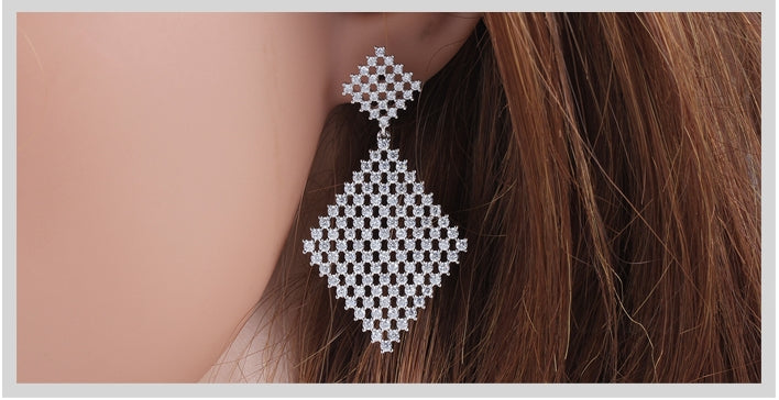 Sterling Silver Double Diamond Shape Earring - HK Jewels