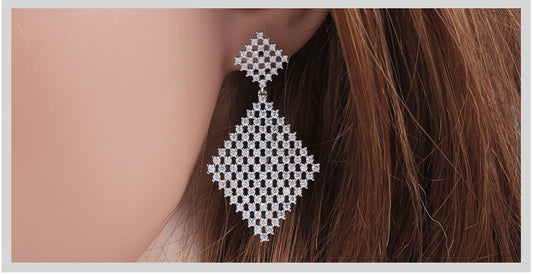 Sterling Silver Double Diamond Shape Earring - HK Jewels