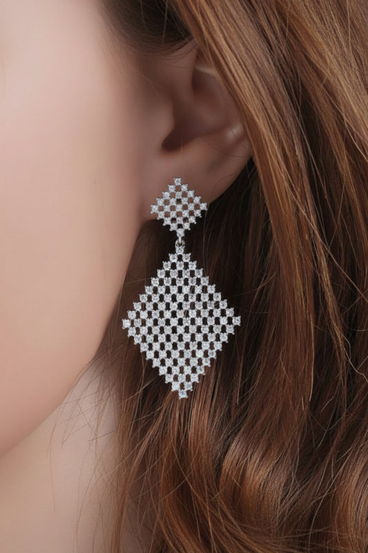 Sterling Silver Double Diamond Shape Earring - HK Jewels
