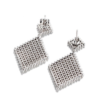 Sterling Silver Double Diamond Shape Earring - HK Jewels