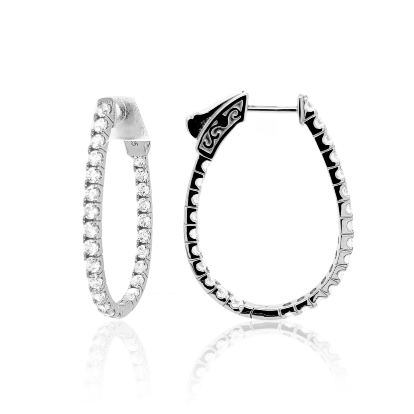 Sterling Silver Inside Out Teardrop Shaped CZ Hoops - HK Jewels