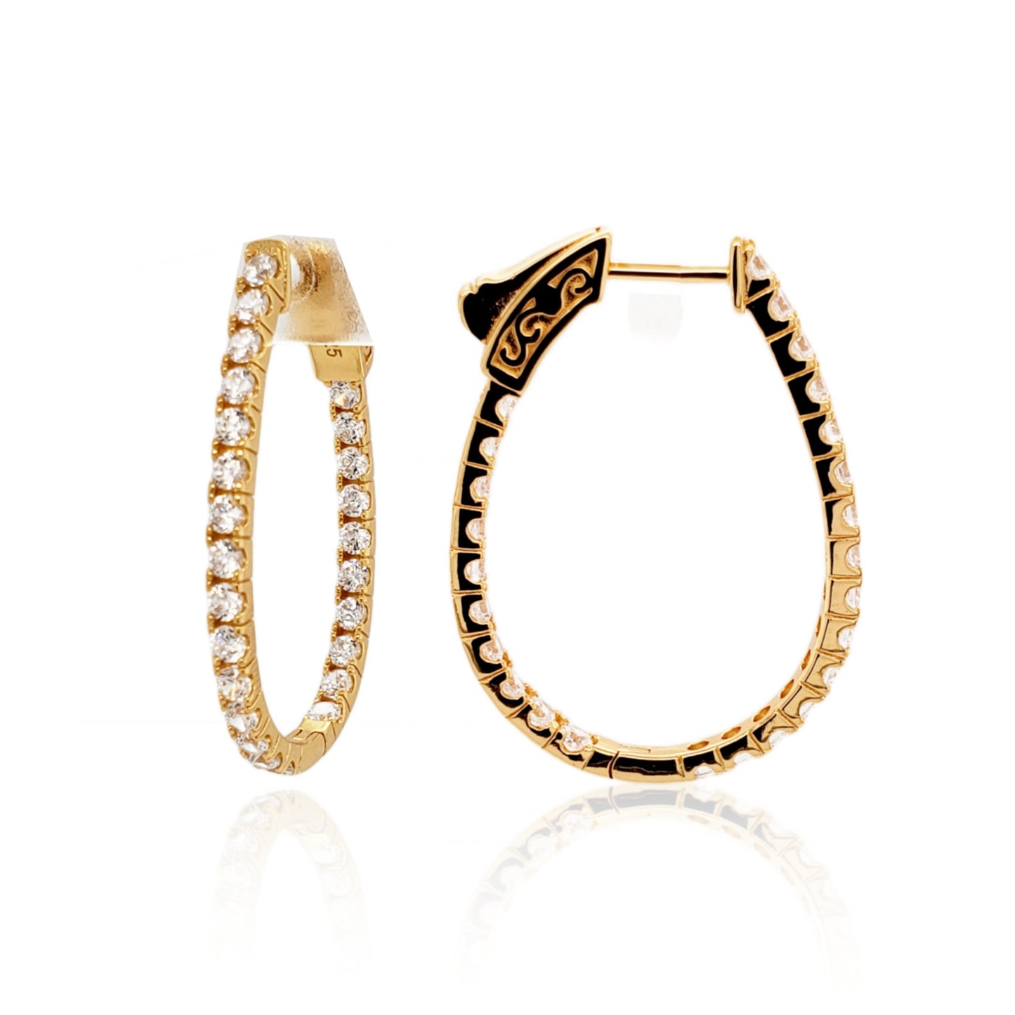 Sterling Silver Inside Out Teardrop Shaped CZ Hoops - HK Jewels