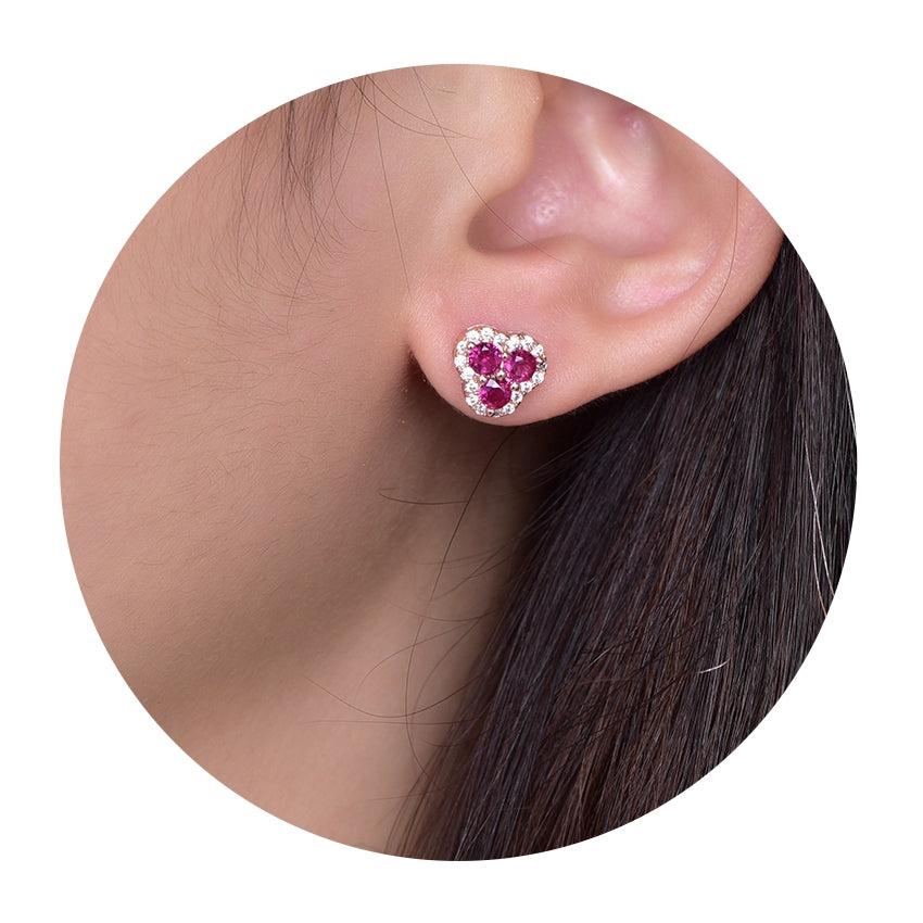 Rhodium Plated Sterling Silver 3 Stone Stud earrings - HK Jewels