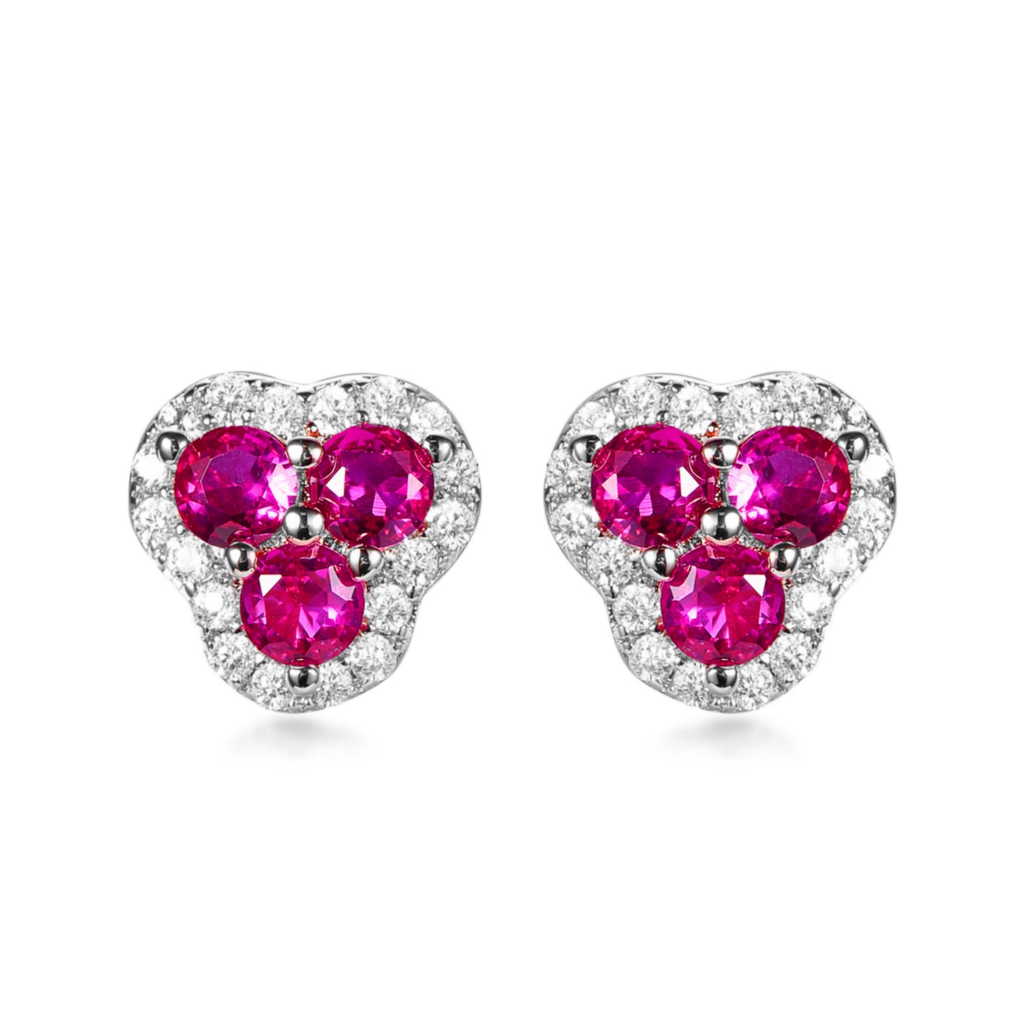 Rhodium Plated Sterling Silver 3 Stone Stud earrings - HK Jewels