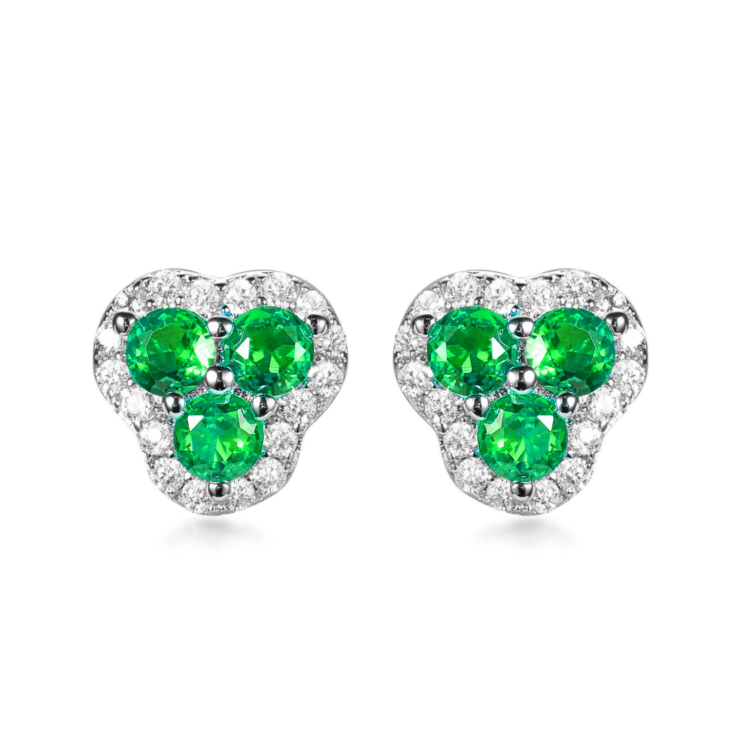 Rhodium Plated Sterling Silver 3 Stone Stud earrings - HK Jewels