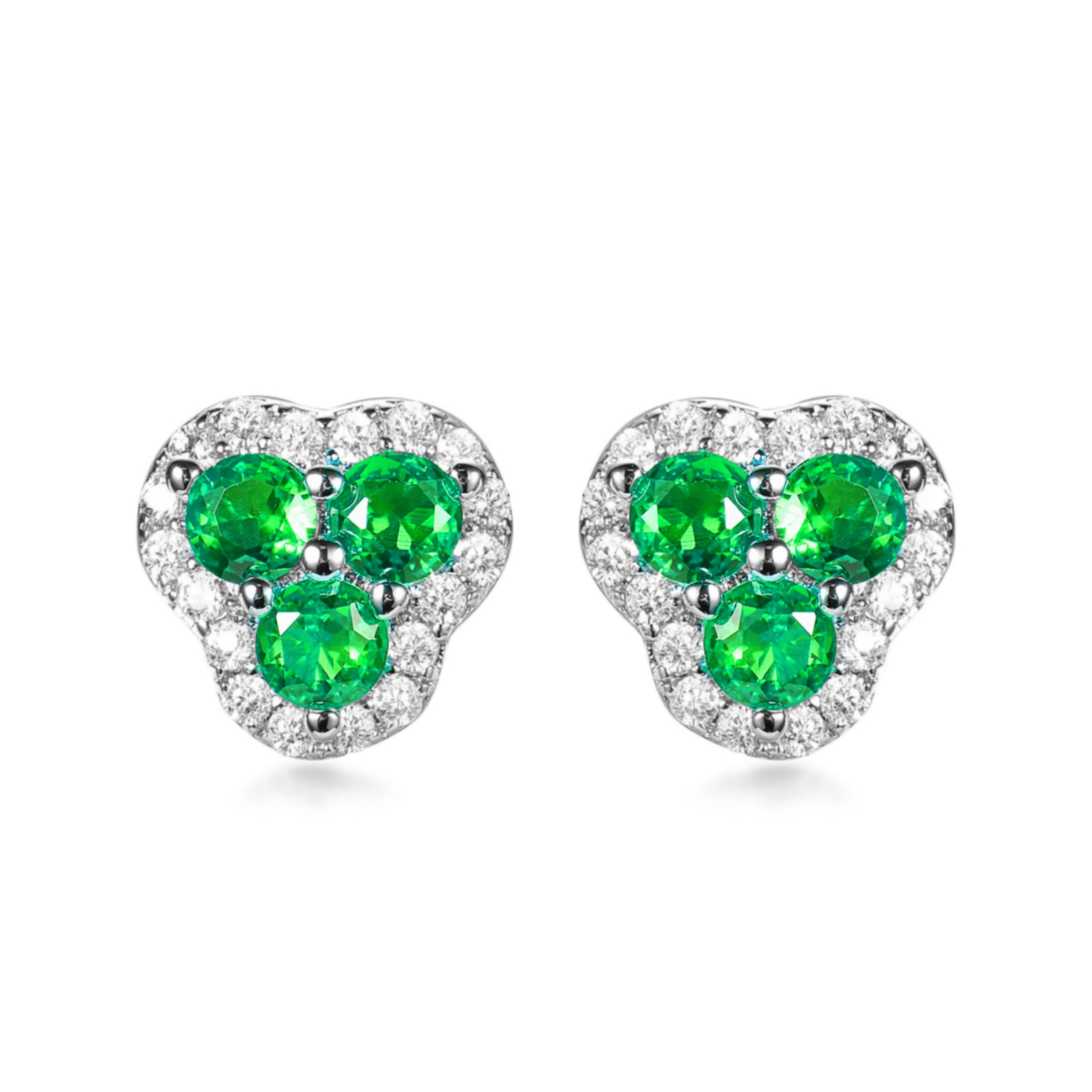 Rhodium Plated Sterling Silver 3 Stone Stud earrings - HK Jewels