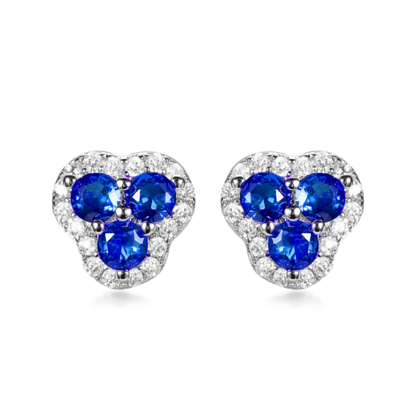 Rhodium Plated Sterling Silver 3 Stone Stud earrings - HK Jewels