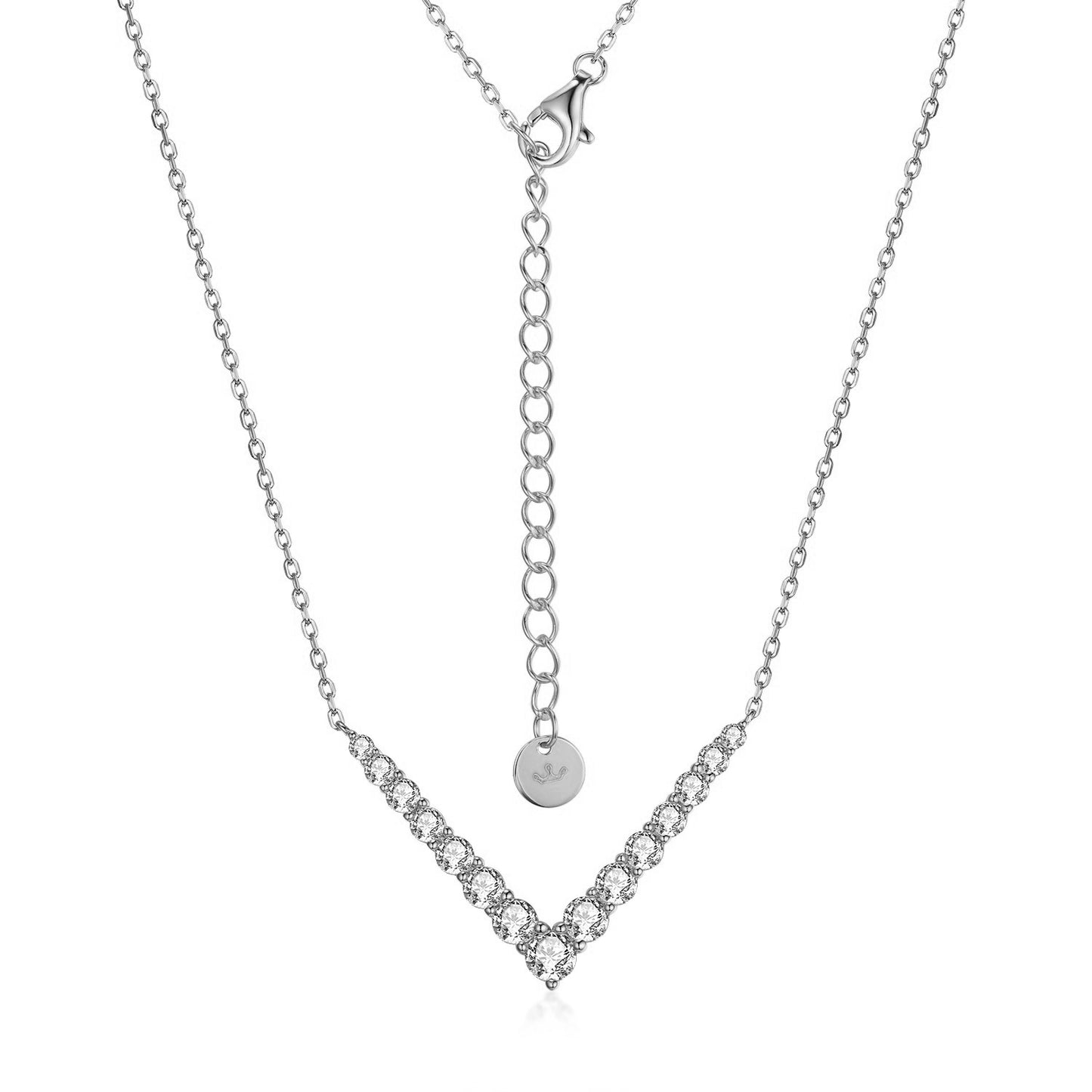Sterling Silver V Shaped Graduated CZ Bar Necklace - HK Jewels