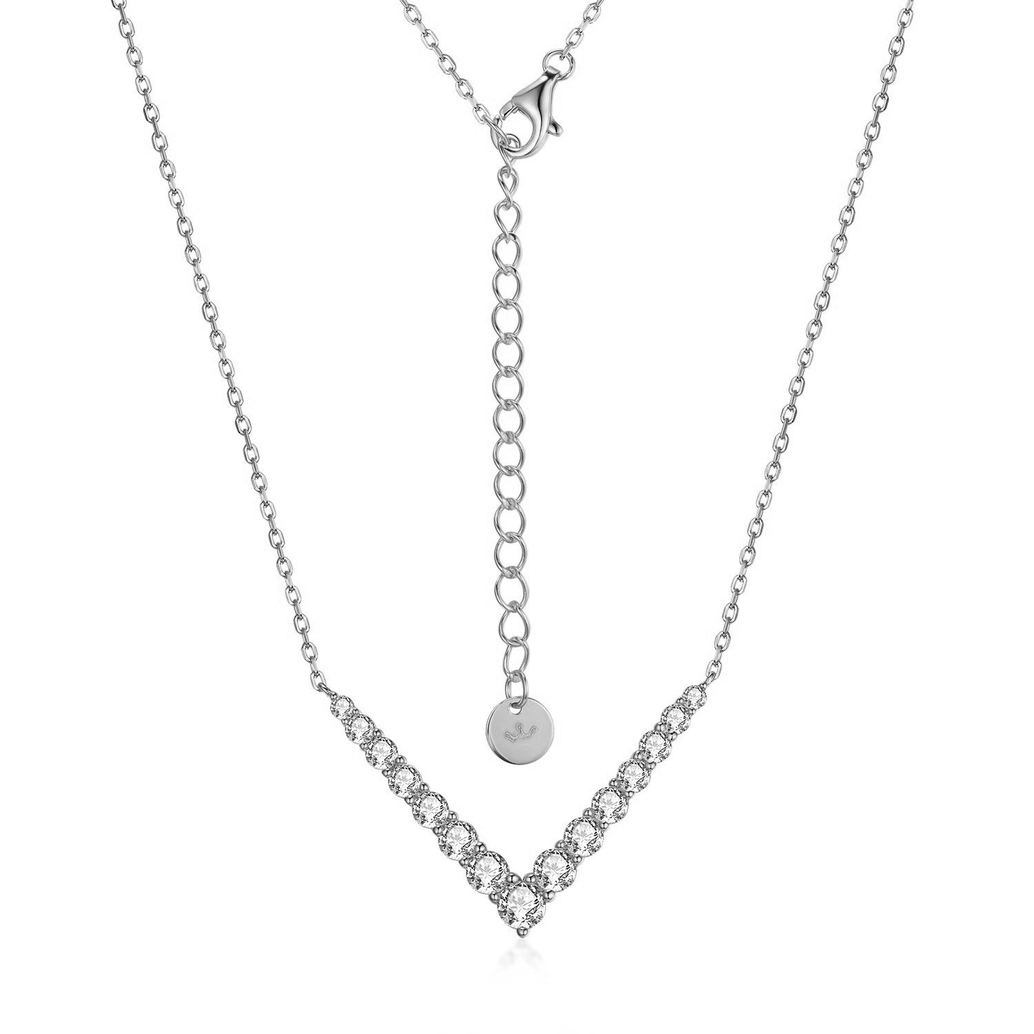 Sterling Silver V Shaped Graduated CZ Bar Necklace - HK Jewels