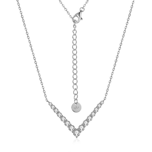 Sterling Silver V Shaped Graduated CZ Bar Necklace - HK Jewels