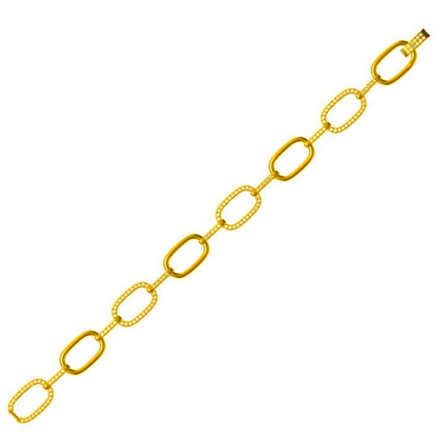 Rhodium or Gold-Plated Sterling Silver Micropave CZ Oval Link Bracelet