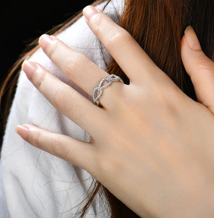 Sterling Silver Micropave Teardrop Shaped Links CZ Ring
