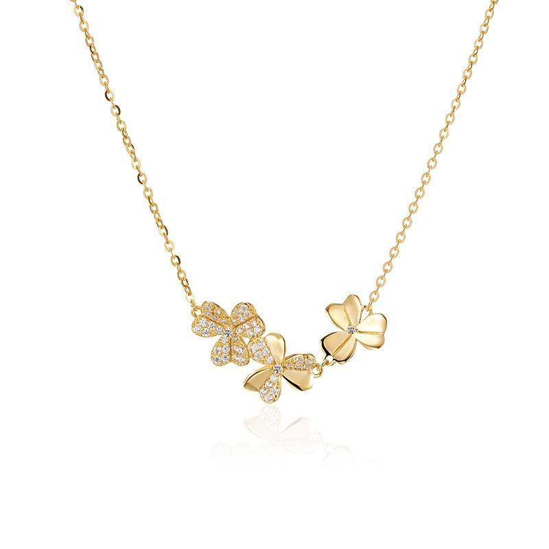 Gold Plated Sterling Silver Horizontal Triple Flower Necklace