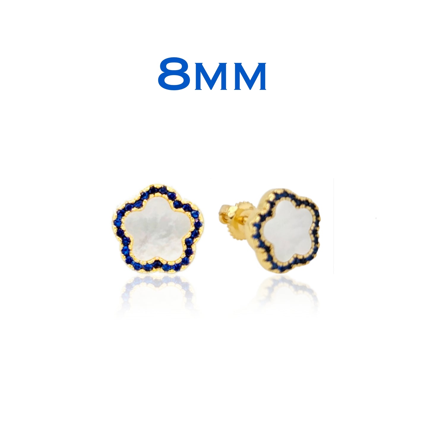 Surgical Steel Mother of Pearl CZ Outline Flower Stud Earring