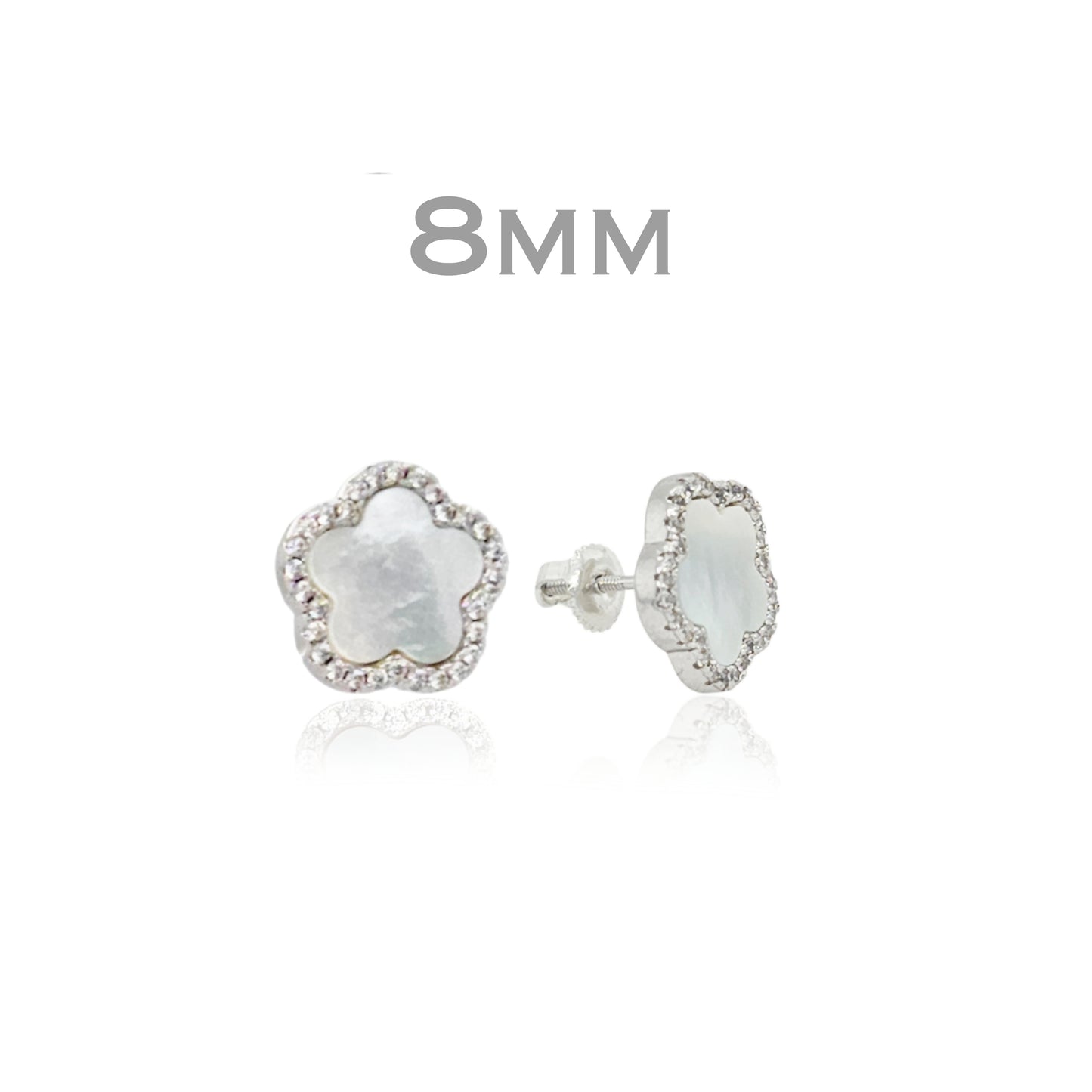 Surgical Steel Mother of Pearl CZ Outline Flower Stud Earring