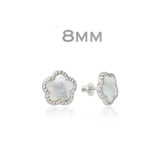 Surgical Steel Mother of Pearl CZ Outline Flower Stud Earring