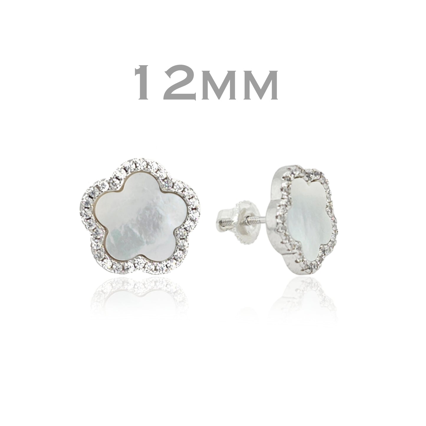 Surgical Steel Mother of Pearl CZ Outline Flower Stud Earring