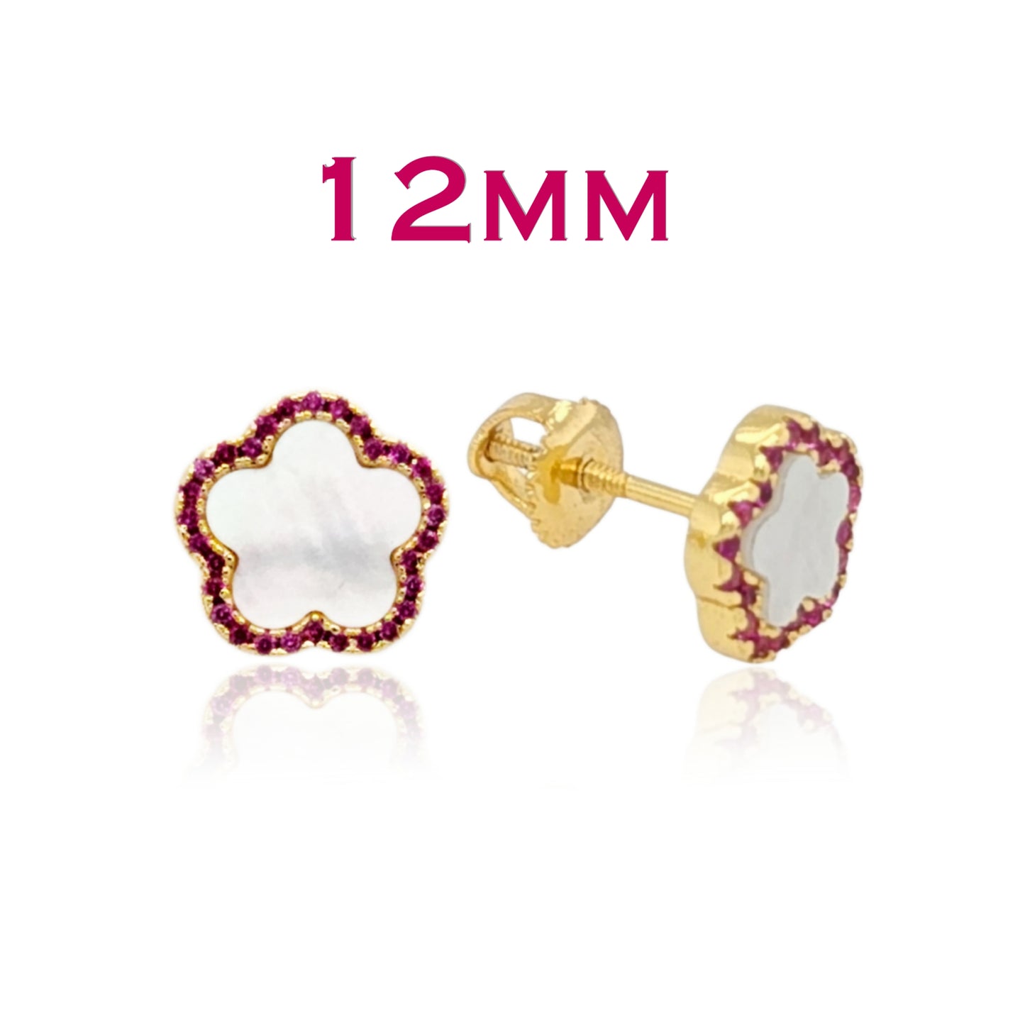 Surgical Steel Mother of Pearl CZ Outline Flower Stud Earring