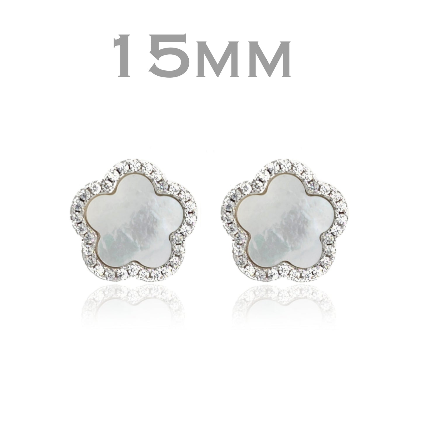 Surgical Steel Mother of Pearl CZ Outline Flower Stud Earring