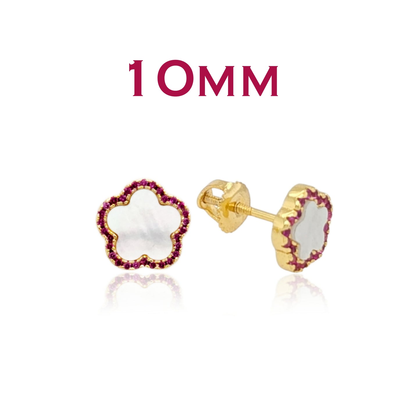 Surgical Steel Mother of Pearl CZ Outline Flower Stud Earring