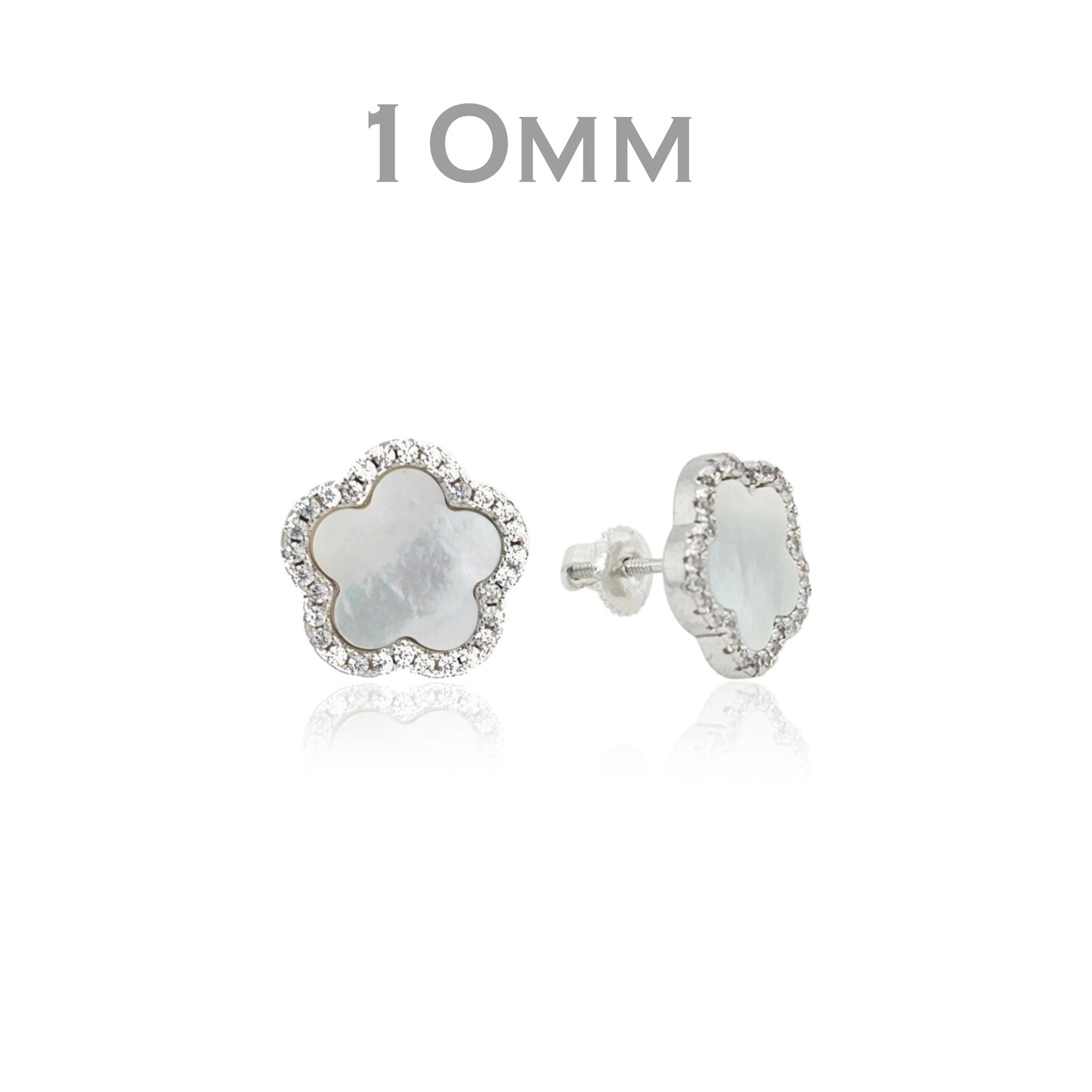 Surgical Steel Mother of Pearl CZ Outline Flower Stud Earring