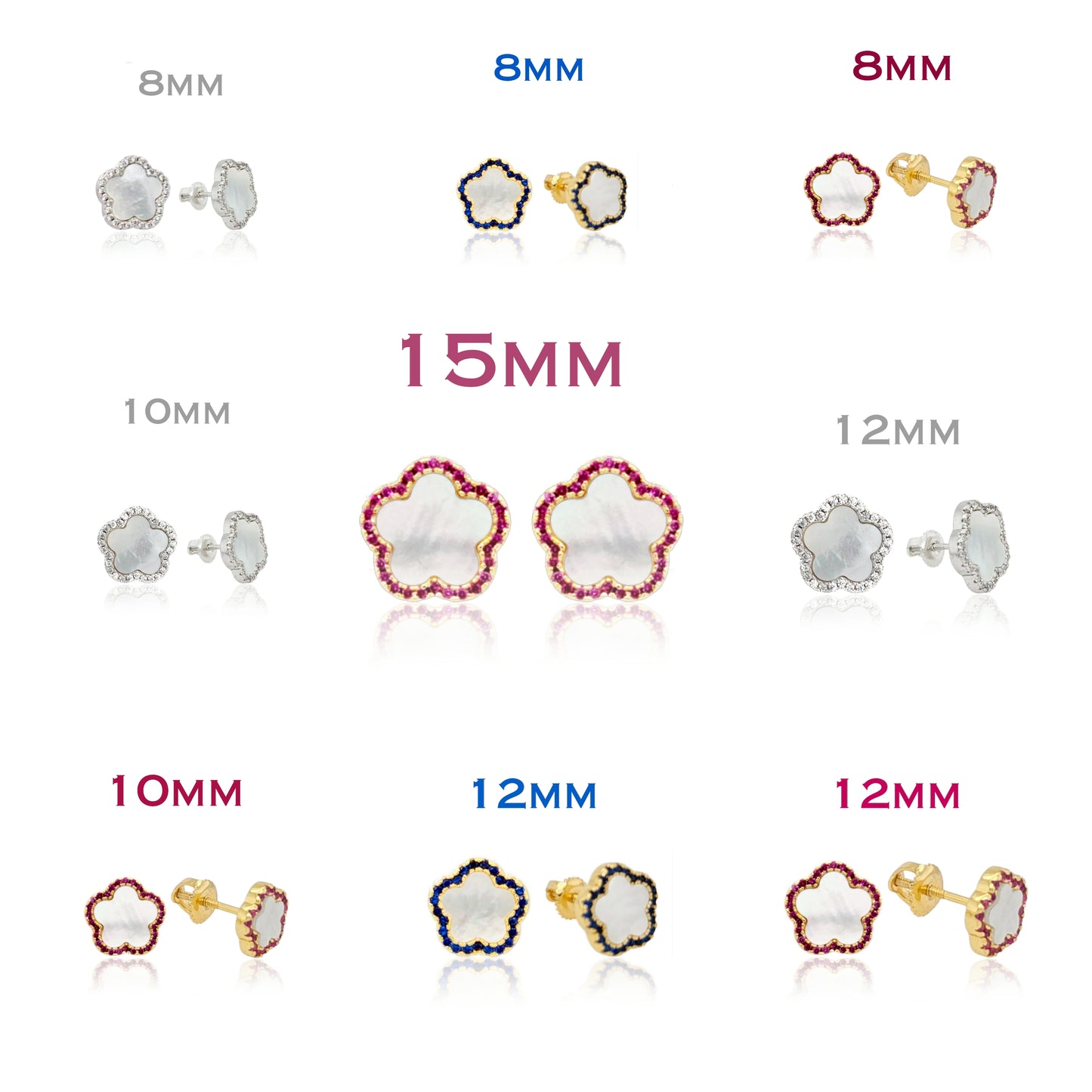 Surgical Steel Mother of Pearl CZ Outline Flower Stud Earring