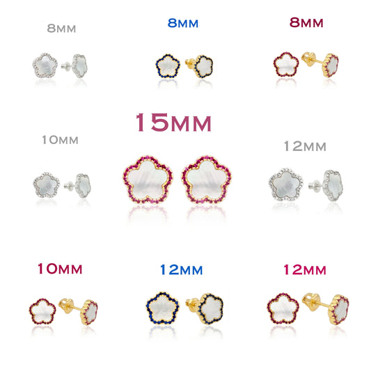 Surgical Steel Mother of Pearl CZ Outline Flower Stud Earring