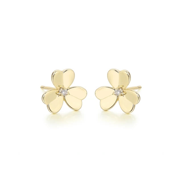 Gold Plated Sterling Silver 6 Petal CZ Flower Stud Earrings