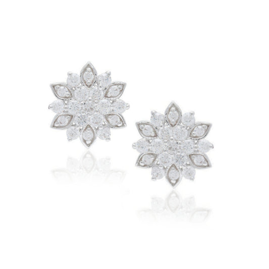 Sterling Silver Micropave CZ Flower Stud Earrings