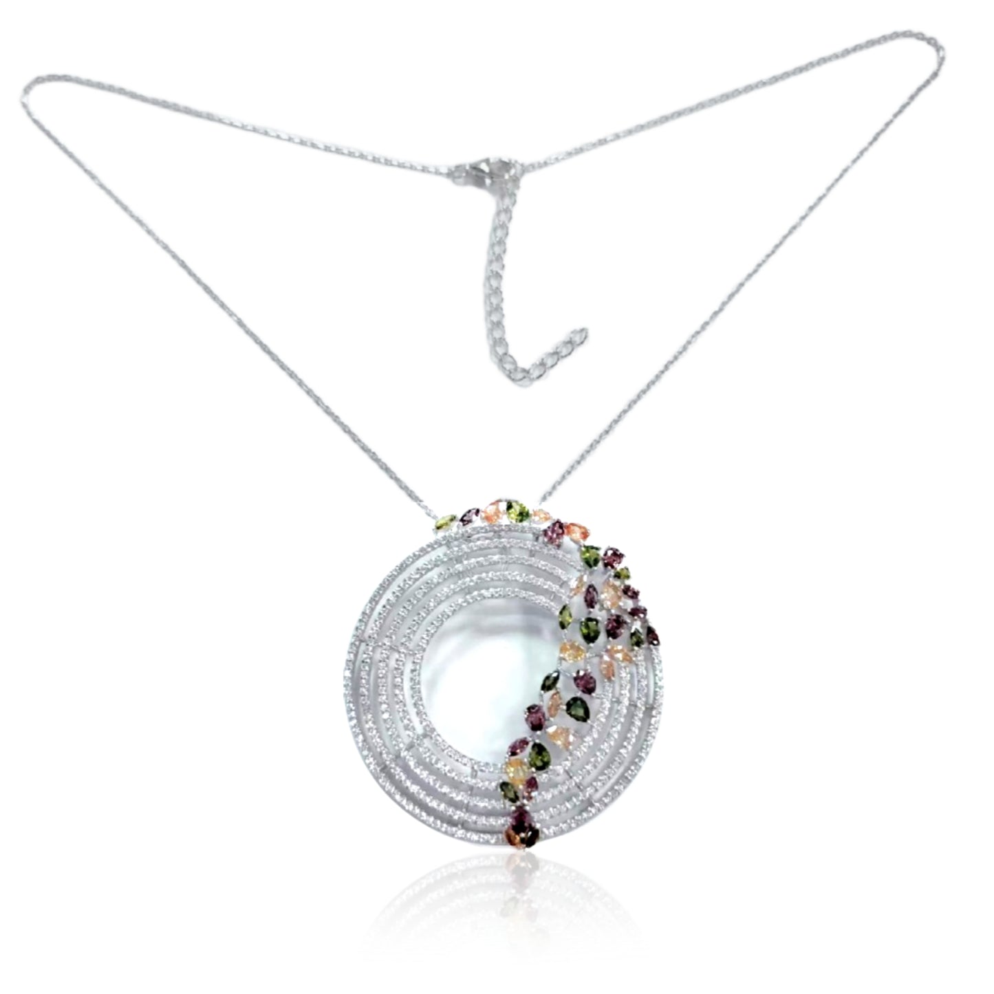 Rose Gold or Rhodium Plated Sterling Silver Colorful Sprinkled CZ Necklace