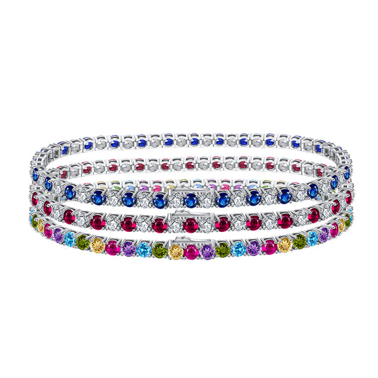 Sterling Silver Alternating Color CZ Bracelet - HK Jewels