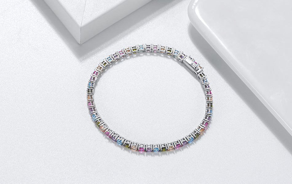Sterling Silver Alternating Color CZ Bracelet - HK Jewels