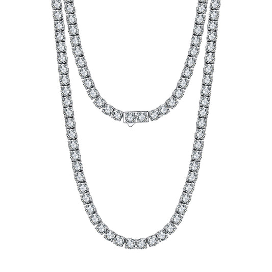 Rhodium Plated Sterling CZ Tennis Necklace