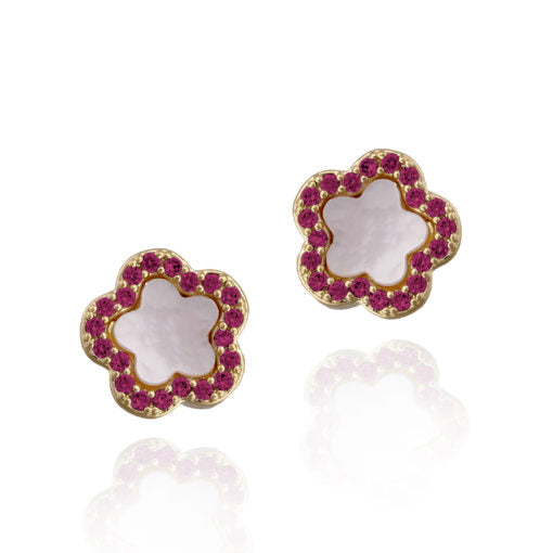 Surgical Steel Small Mother-of-Pearl Flower And CZ Stud Earring - HK Jewels