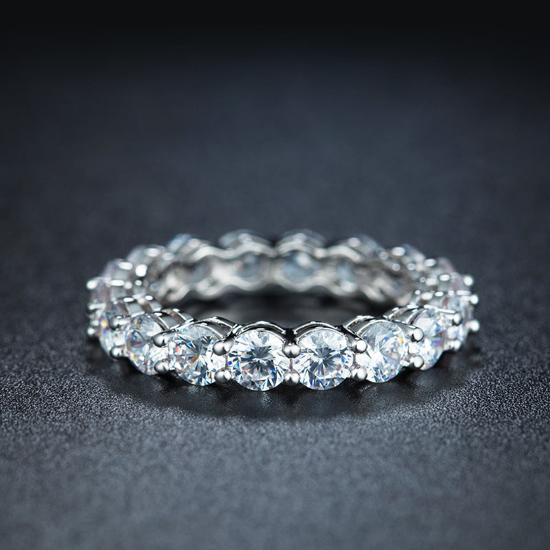 Rhodium Plated Sterling Silver Ring 4mm CZ Eternity Band Ring in Airline Setting