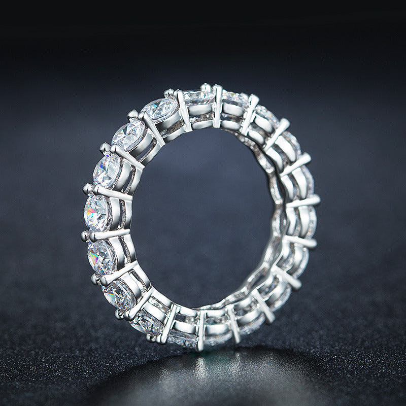 Rhodium Plated Sterling Silver Ring 4mm CZ Eternity Band Ring in Airline Setting