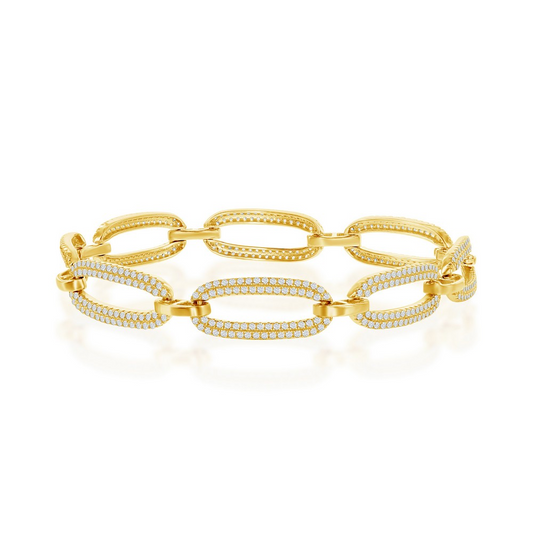 Gold Plated Sterling Silver Micro Pave CZ Linked Oval Bracelet - HK Jewels