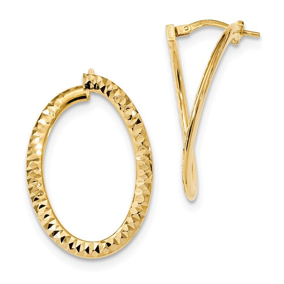 14k Gold Front Facing Oval Loop Textured Earring - HK Jewels