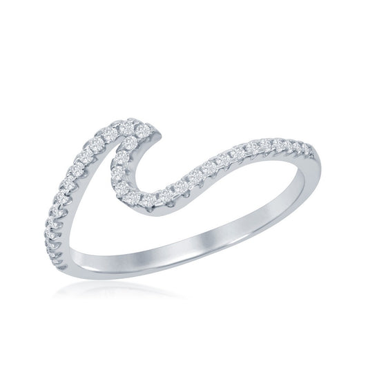 Sterling Silver CZ Wave Design Ring - HK Jewels