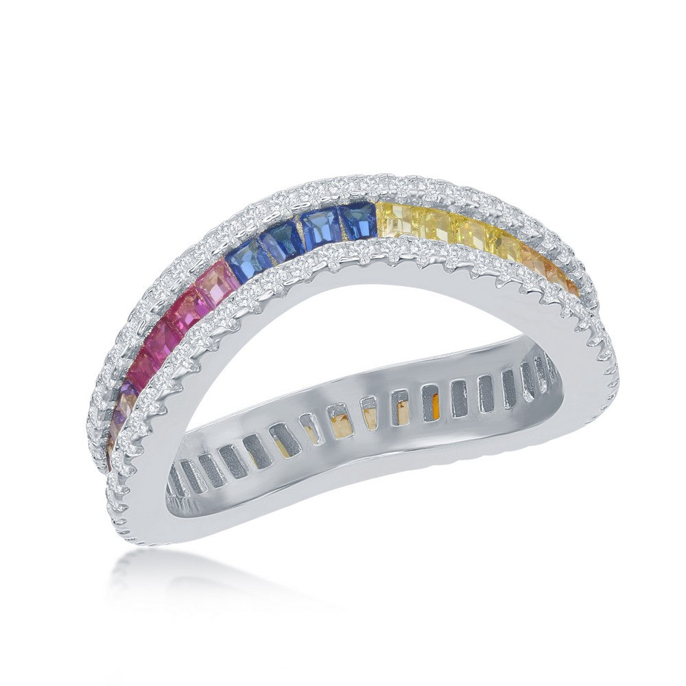 Sterling Silver Rainbow Wavy Ring - HK Jewels