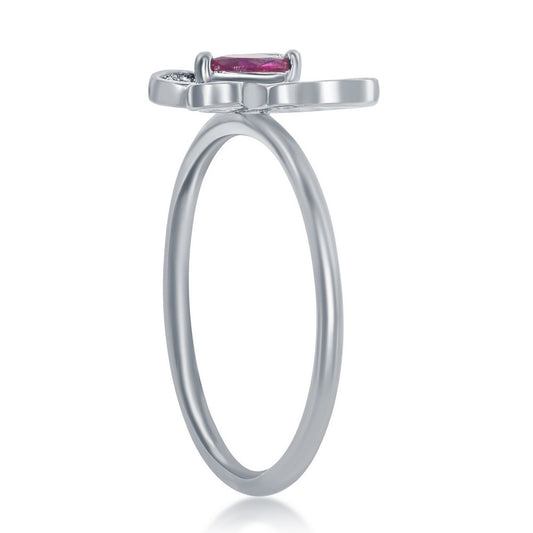 Sterling Silver White & Ruby CZ Butterfly Ring - HK Jewels
