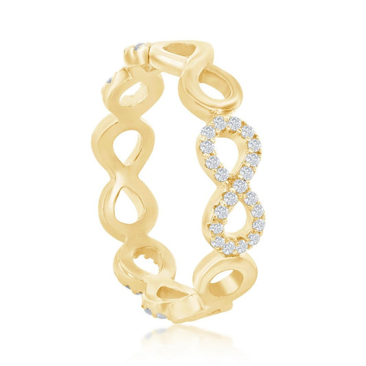 Gold Plated Sterling Silver Alternating CZ & Polished Infinity Ring - HK Jewels