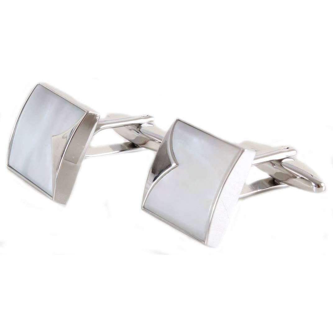 Rhodium Plated MoP Fish Tail Cufflinks - HK Jewels