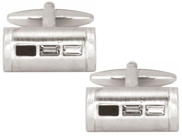 Cylindrical Embedded Black Grey and Clear Stone Cufflinks - HK Jewels